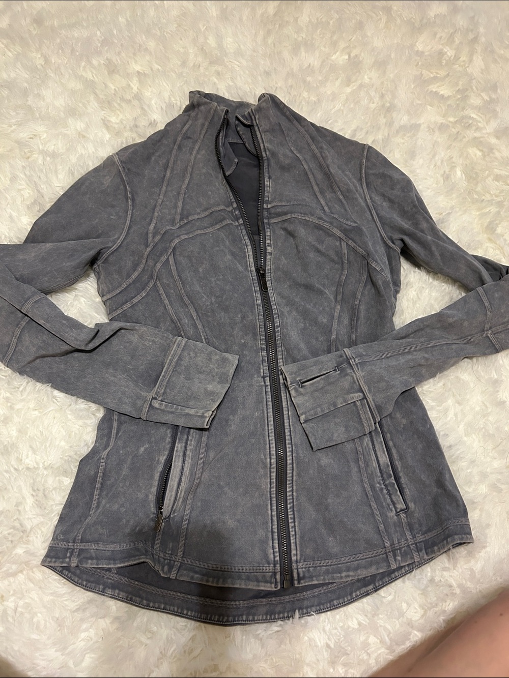 Lululemon define jacket in gray washed denim